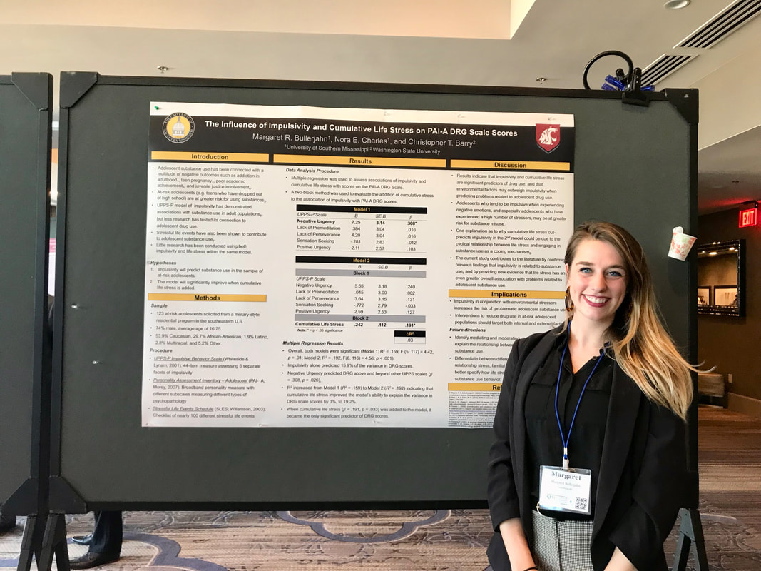 Margaret Bullerjahn, Clinical Psychology PhD student in Dr. Nora Charles' Youth Substance Use and Risky Behavior Lab at the University of Southern Mississippi, presenting her poster at the 2019 Society for Personality Assessment meeting