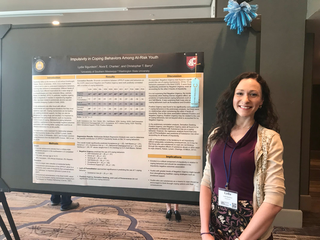 , Clinical Psychology PhD student in Dr. Nora Charles' Youth Substance Use and Risky Behavior Lab at the University of Southern Mississippi, presenting her poster at the 2019 Society for Personality Assessment meeting