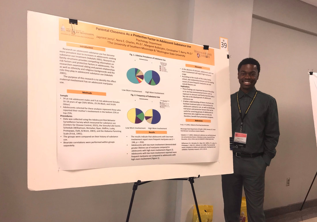 Japriest Jerry presenting research done in Dr. Nora Charles' Youth Substance Use and Risky Behavior Lab