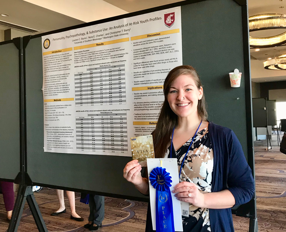 Lauren Burns, Clinical Psychology PhD student in Dr. Nora Charles' Youth Substance Use and Risky Behavior Lab at the University of Southern Mississippi, presenting her poster at the 2019 Society for Personality Assessment meeting